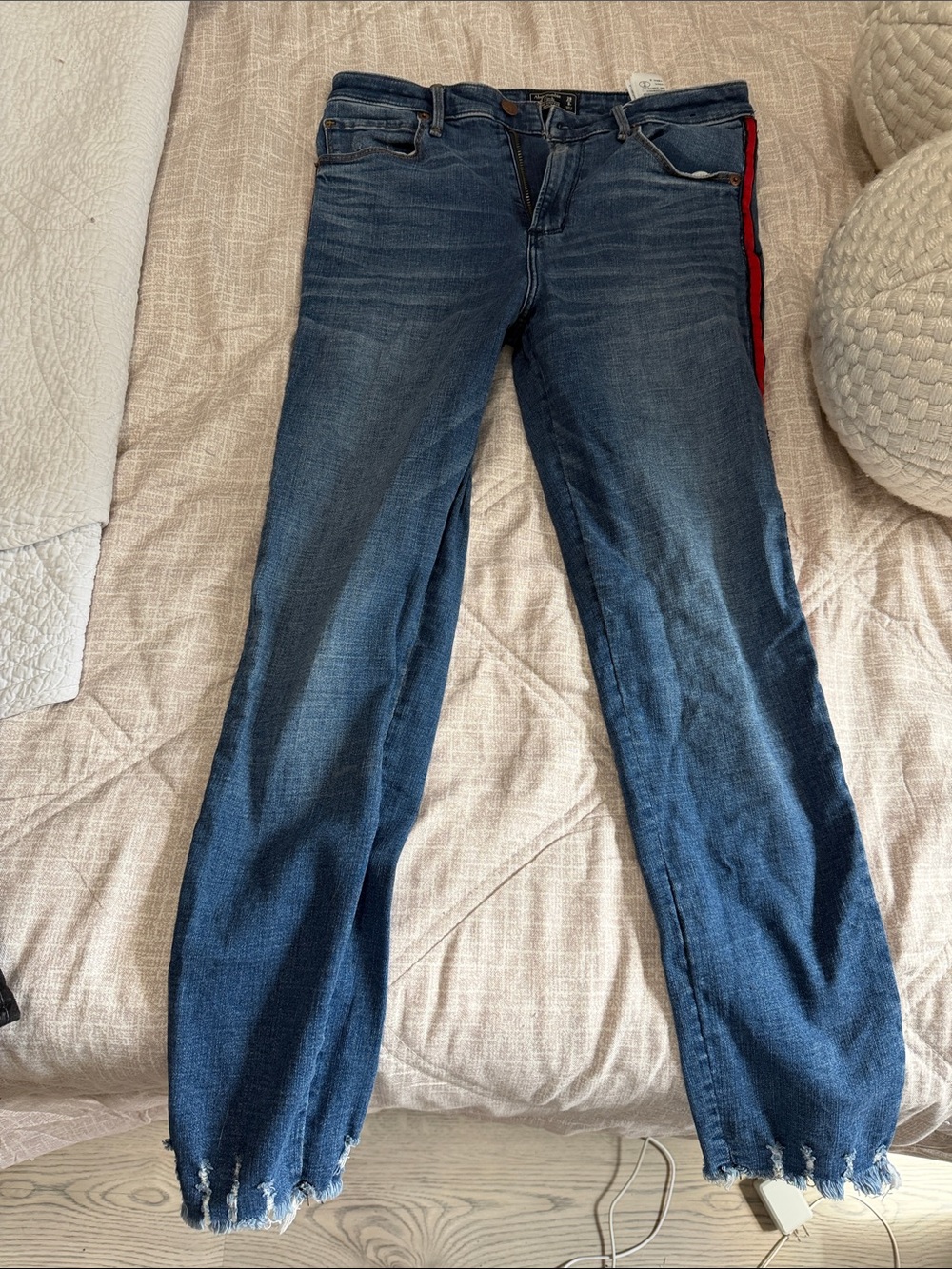 Abercrombie & Fitch Dark Blue Flare Jeans with Red Side Stripe